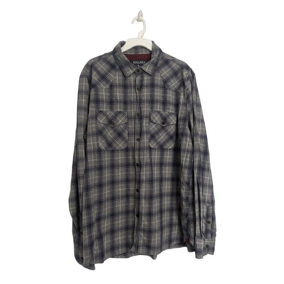 Woolrich John Rich & Bros Shirt Men XL Long Sleeve Button Up Navy Grey Plaid - Picture 1 of 7